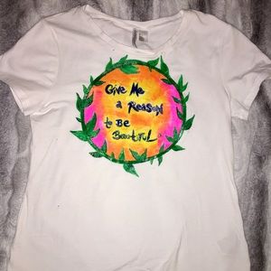 Hand-painted H&M tee, lyrics from Celebrity Skin